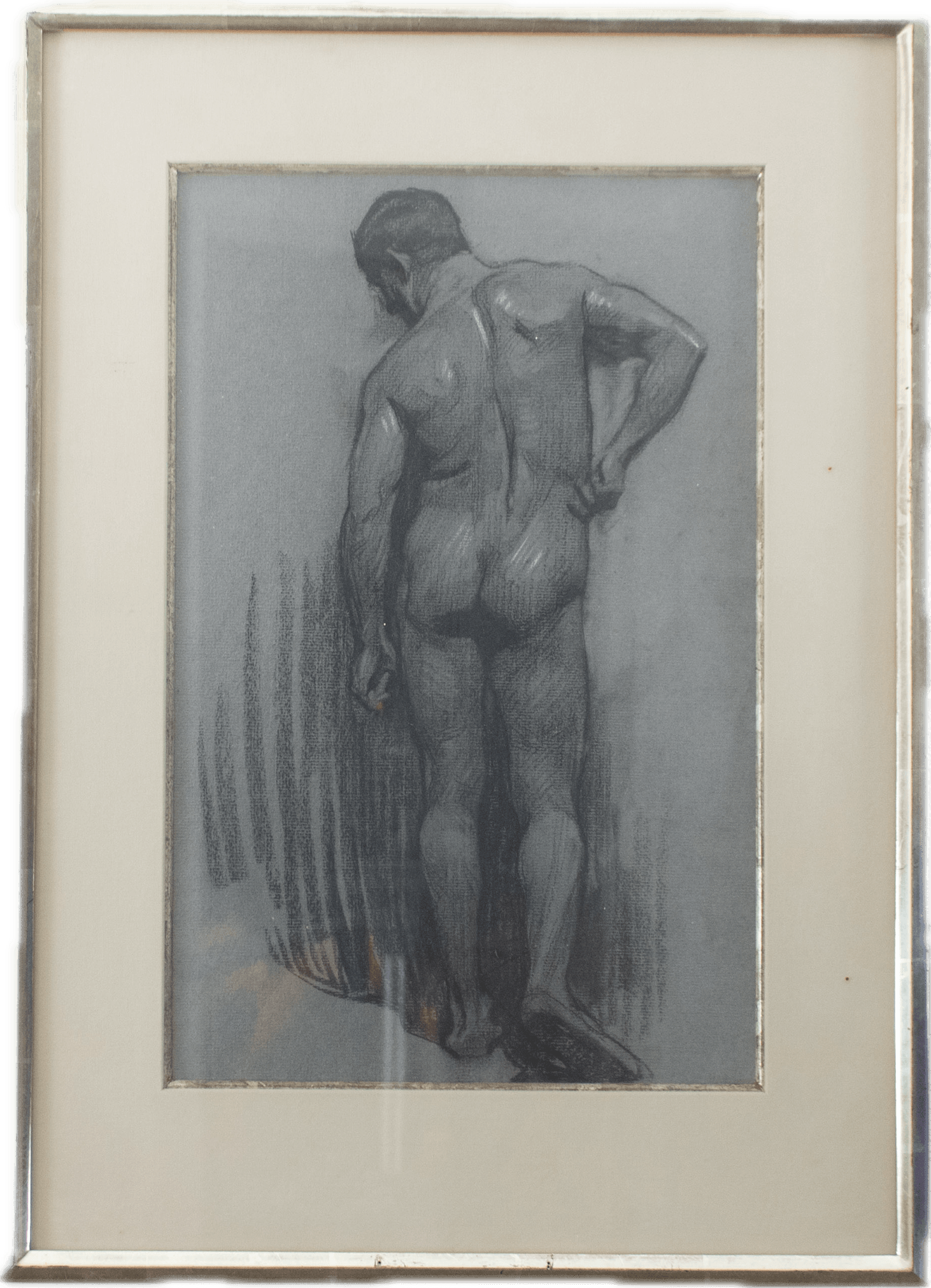 Figure studies in various poses rendered in chalk and pastel, demonstrating anatomical observation and classical drawing technique from the artist's Munich training.