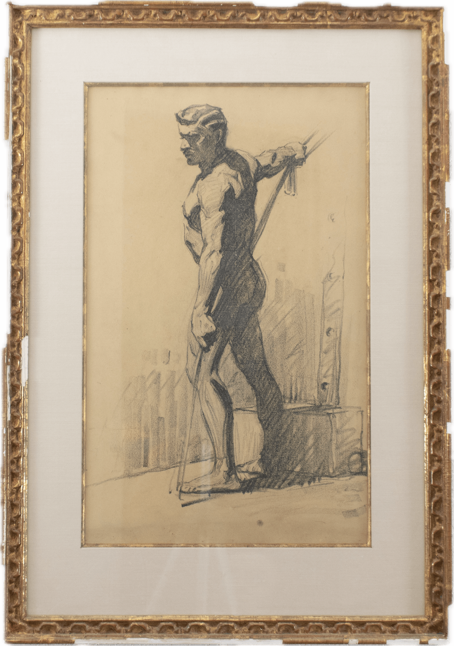 Multiple figure studies on a single sheet showing dynamic poses, rendered in chalk and pastel with gestural confidence typical of academic preparatory drawings.